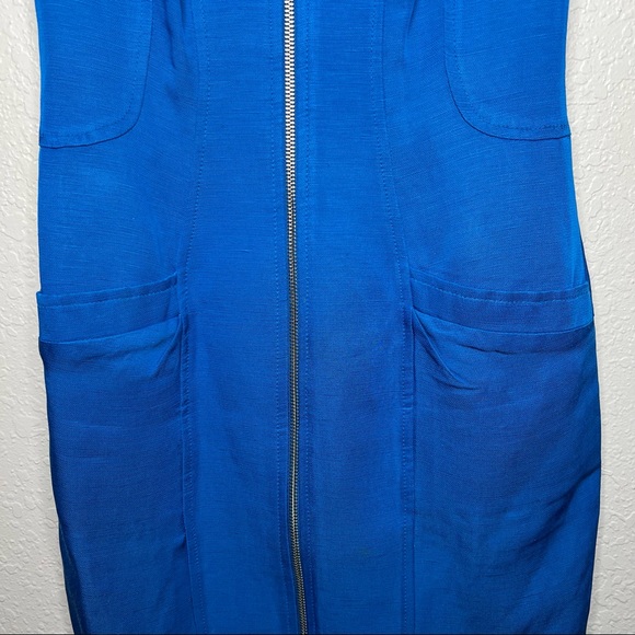 Andy The Anh Womens Sleeveless Full Zip Up Bodycon Dress Blue Sz 4 French Linen - Picture 3 of 8